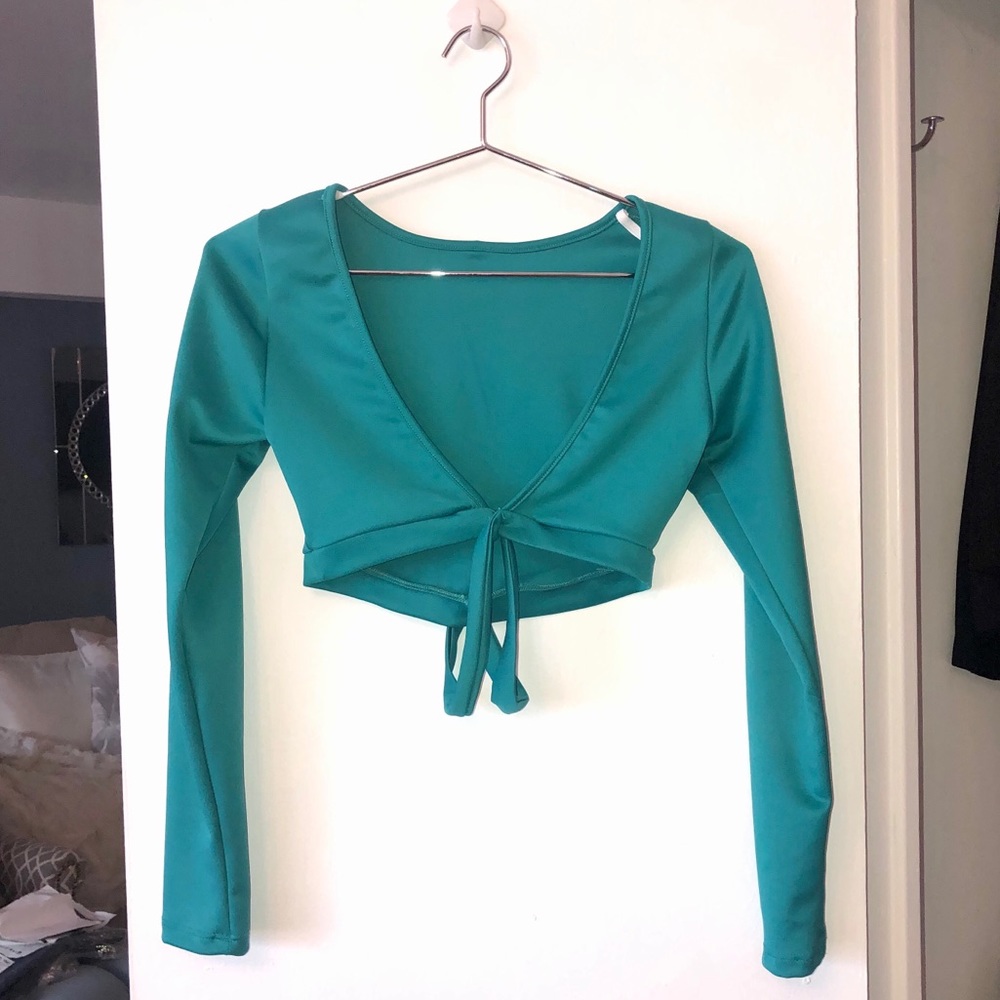 W by Wenjie long sleeve turquoise crop top